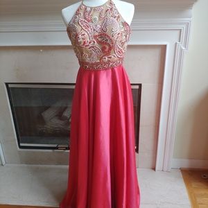 Sherri Hill Peach Pink Gown Dress Beaded Halter